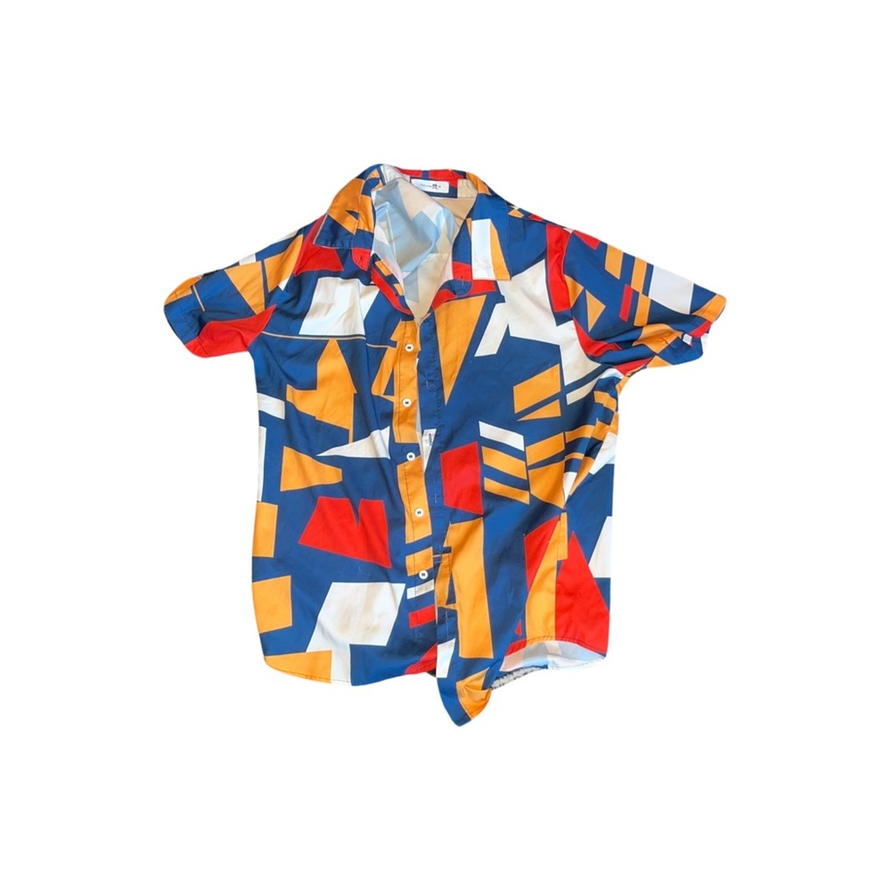 Retro Geometric Colorful Block Printed Short Sleeve